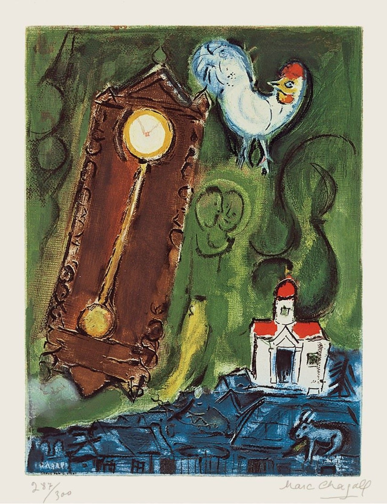 This picture shows the following artwork: Marc Chagall. „L'horloge - Le pendule“. 1956.