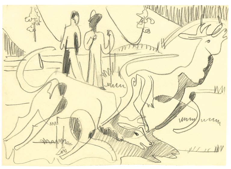 This picture shows the following artwork: Ernst Ludwig Kirchner. "Kühe im Frühling". 1933/34.