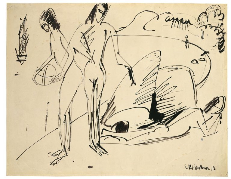 This picture shows the following artwork: Ernst Ludwig Kirchner. Badende am Strand von Fehmarn. 1912.
