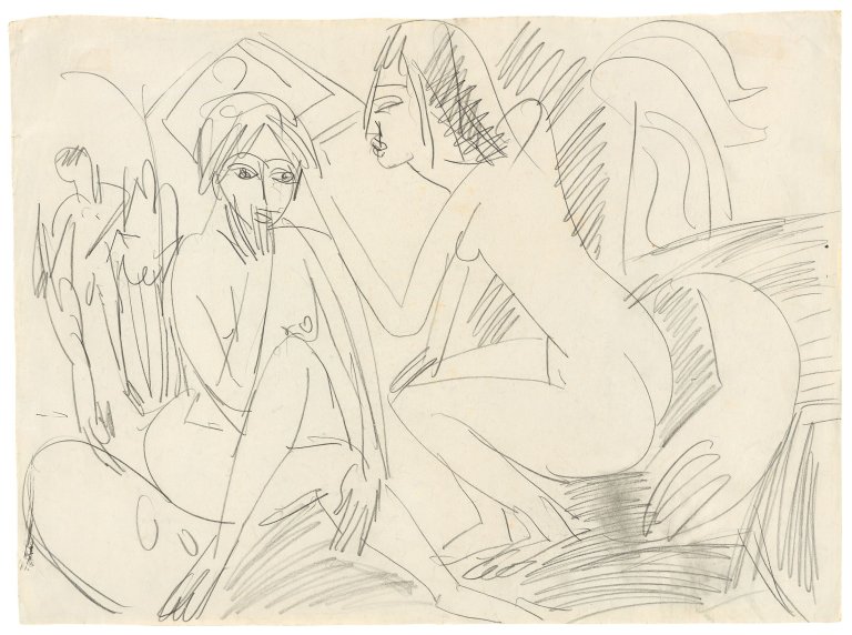 This picture shows the following artwork: Ernst Ludwig Kirchner. Zwei sitzende Akte. 1913.