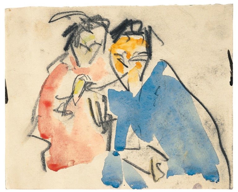 This picture shows the following artwork: Ernst Ludwig Kirchner. Zwei Mädchen. Circa 1910.