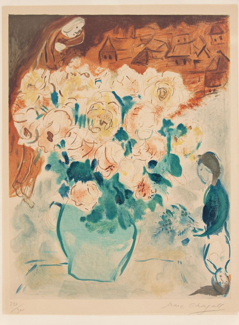 Auf diesem Bild ist das folgende Kunstwerk zu sehen: Marc Chagall. „Der Strauss“. 1955.