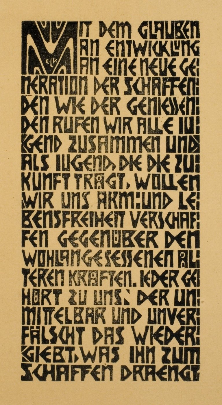 This picture shows the following artwork: Ernst Ludwig Kirchner. „Programm der Künstlergruppe Brücke, Text“. 1906.