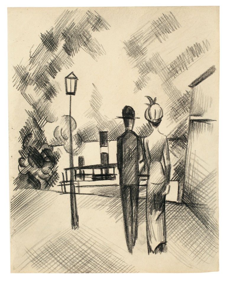 This picture shows the following artwork: August Macke. „Paar auf dem Weg zum Schiff“. 1913.