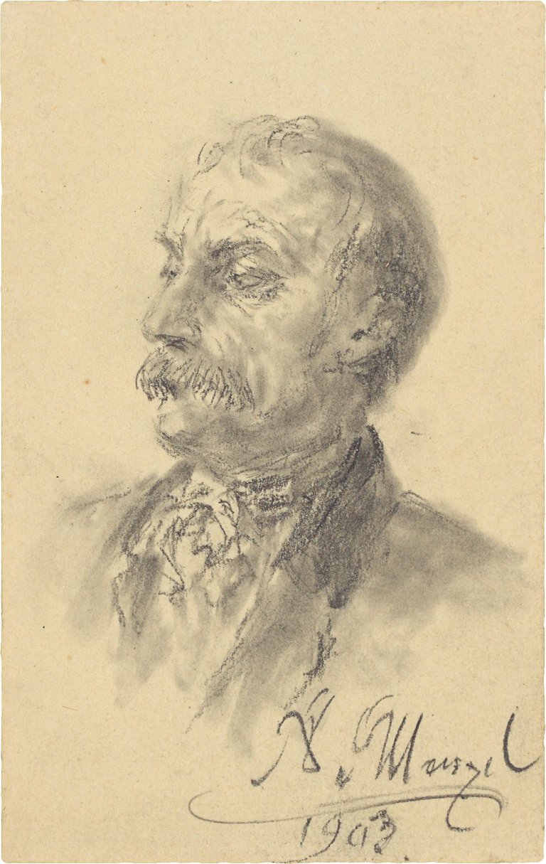 This picture shows the following artwork: Adolph Menzel. Portrait of a gentleman with a moustache. 1903.