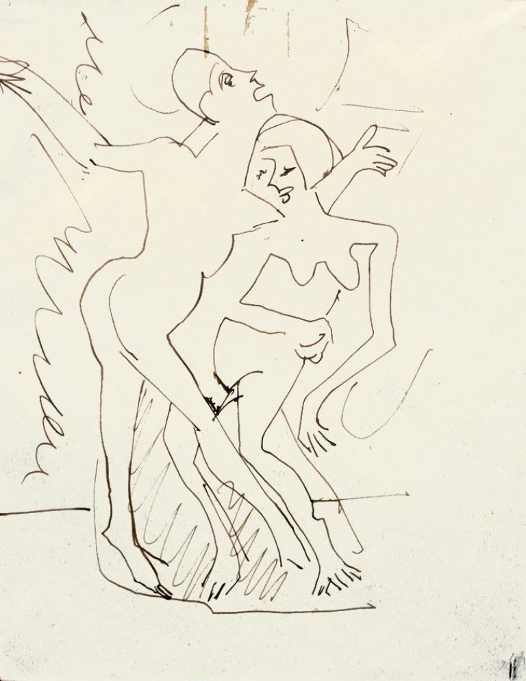 This picture shows the following artwork: Ernst Ludwig Kirchner. Zwei tanzende Akte. 1930s.