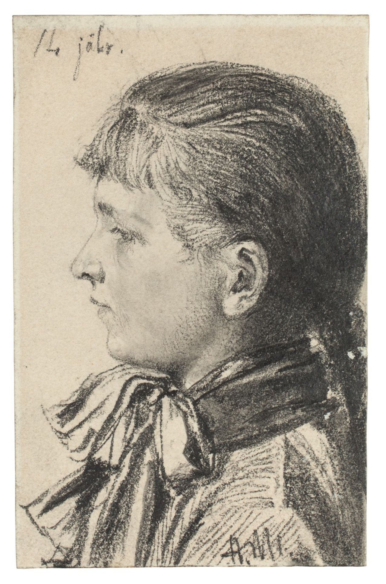 This picture shows the following artwork: Adolph Menzel. Kopf eines 14jährigen Mädchens im Profil. Circa 1875/80.