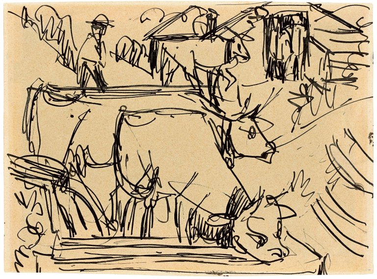 This picture shows the following artwork: Ernst Ludwig Kirchner. „Kühe“. Circa 1920.