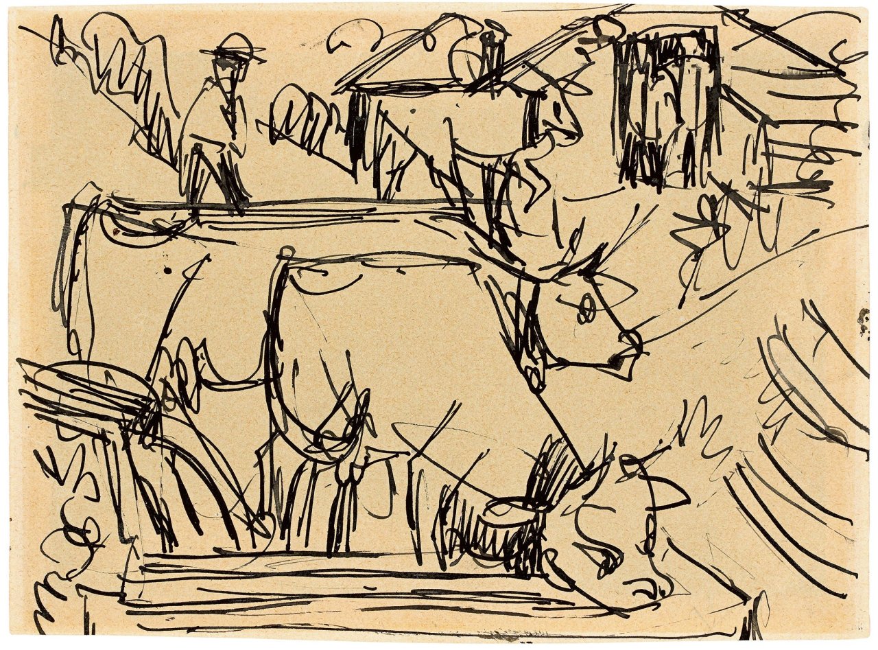 This picture shows the following artwork: Ernst Ludwig Kirchner. „Kühe“. Circa 1920.