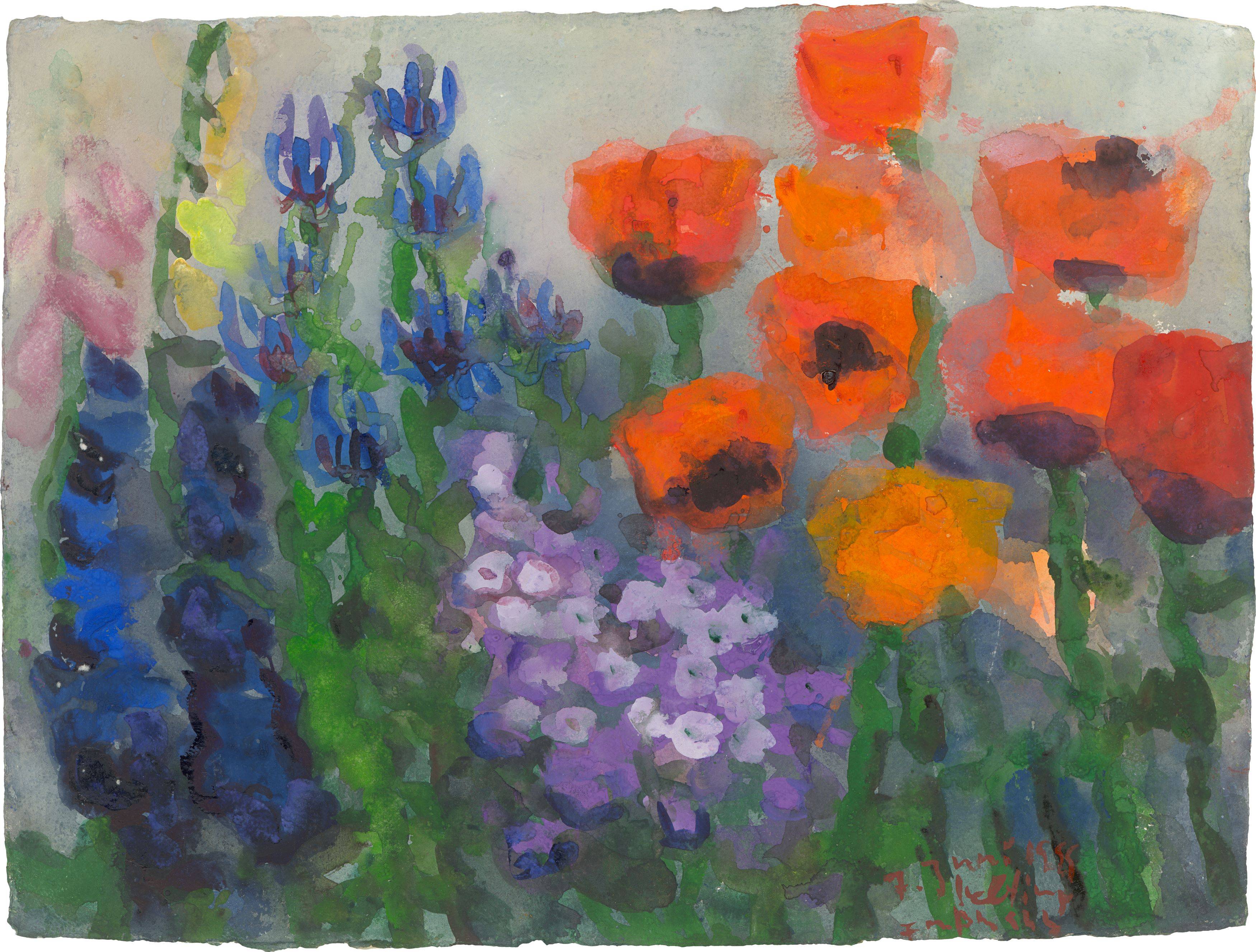 This picture shows the following artwork: Klaus Fußmann. Flowers (delphiniums and poppies). 1999.