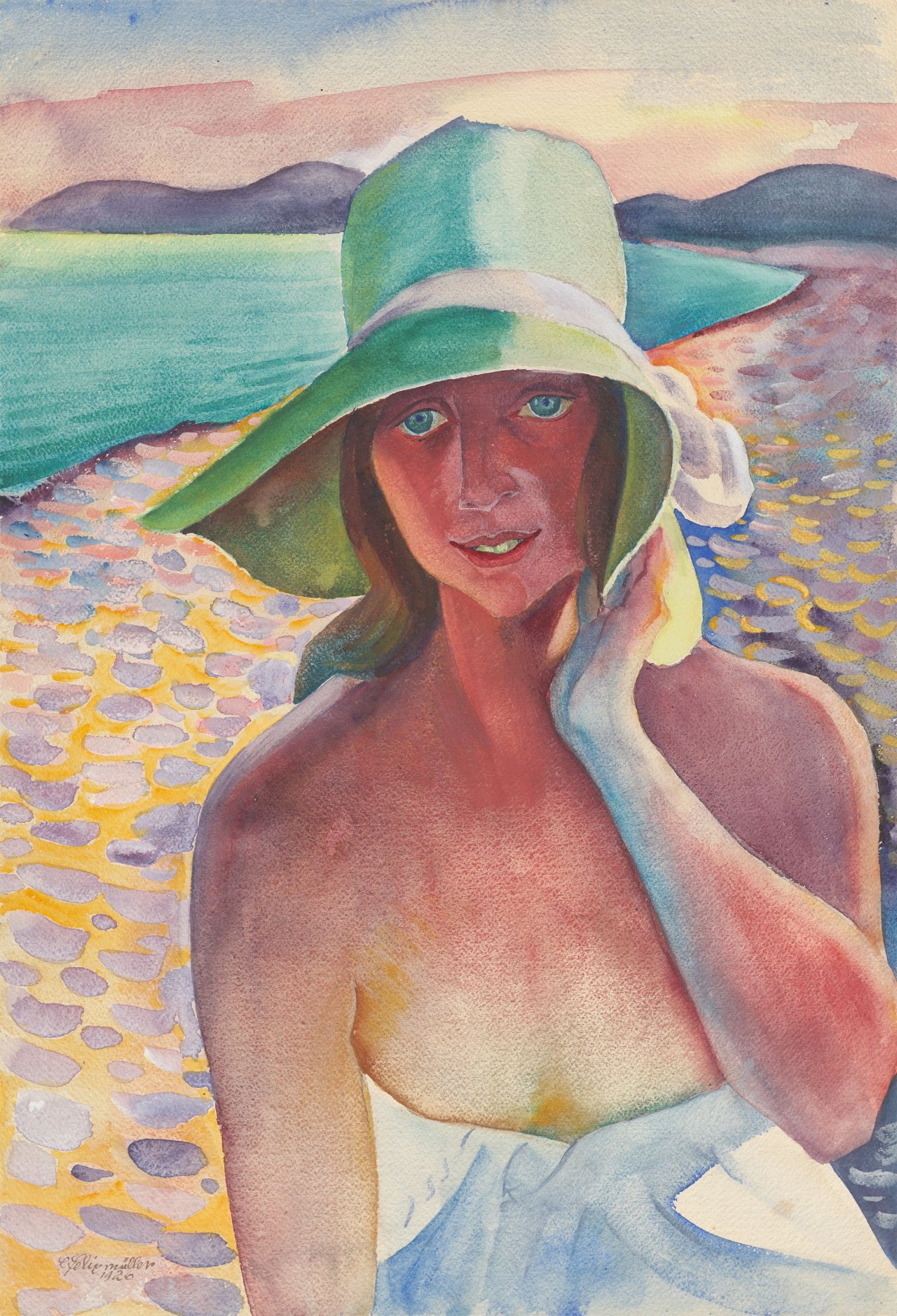 This picture shows the following artwork: Conrad Felixmüller. ”Späte Sonne am Strand von Le Lavandou”. 1926.